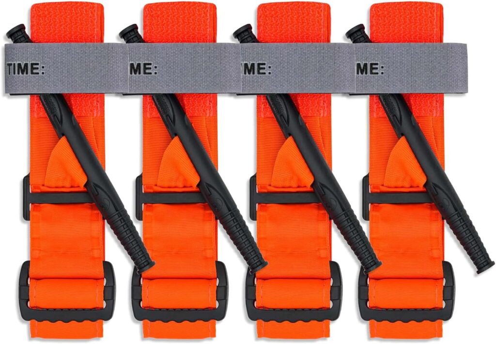 RHINO RESCUE Medical Tourniquets One-Handed, Emergency Hemorrhage First Aid Kit, Combat Outdoor Control Life Saving EMT Mil-Spec Tactical with Windlass 4pcs Orange